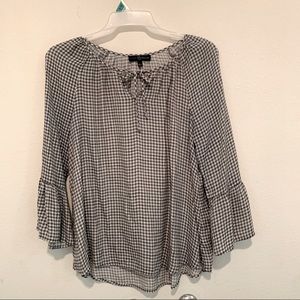 FRED DAVID Women’s long grey plaid blouse L